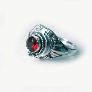Small Poison Ring Bali Sterling Silver Locket Ring with Red Garnet January birthstone AR11