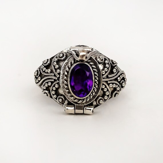Poison Ring Bali Sterling Silver Locket Ring Purple Amethyst February Birthstone AR04