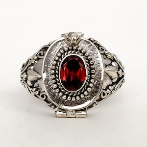 Red Garnet Poison Ring Bali Sterling Silver Locket Ring   (AR10)