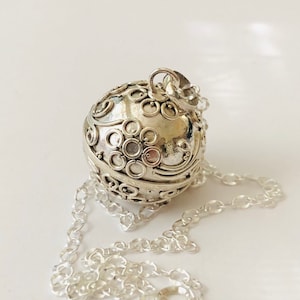20mm Sterling silver pregnancy bola Cherry Blossom harmony ball musical jingle chime angel caller guardian bell 16&quot; - 36&quot; necklace (59)