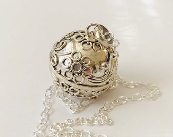 20mm Plata de ley embarazo bola Cherry Blossom armonía bola musical jingle chime angel caller guardian bell 16" - 36" collar (59)