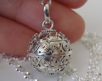 Collar de maternidad con bola mexicana de plata de ley con diseño en espiral de 14 mm, cadena de 14" a 38" (55)