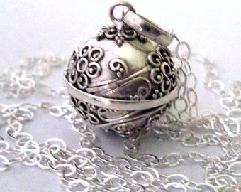 Collar de maternidad con bola mexicana de plata esterlina de 16 mm, con campanilla y cadena de 16" a 42" (59)