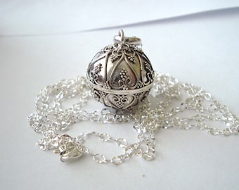 Collar de maternidad con bola mexicana de plata esterlina de 16 mm, con campanilla y cadena de 16" a 42" (68)