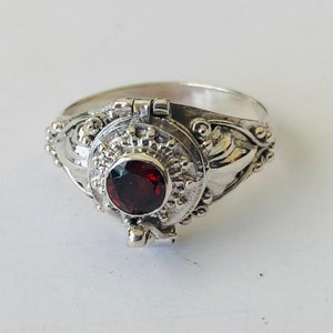 Red Garnet Small Poison Ring Bali Sterling Silver Locket Ring AR79 image 1