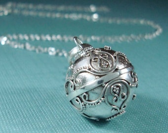 Collar de bola mexicana de plata esterlina de 16 mm con carillón para maternidad y embarazo, cadena de 14 a 40 pulgadas (72)