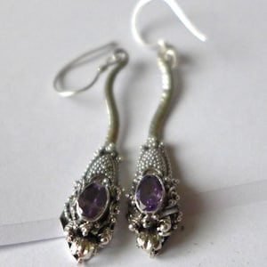 Balinese Dragon Bali Ornate Sterling Silver Earrings with Amethyst, Citrine, or Peridot AE26