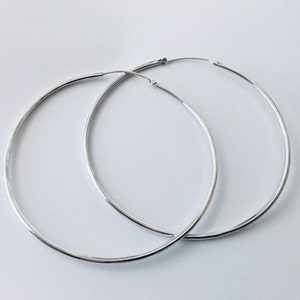 Large 70mm 2 3/4&quot; Sterling Silver Endless Hoop 2mm tube earrings AE46