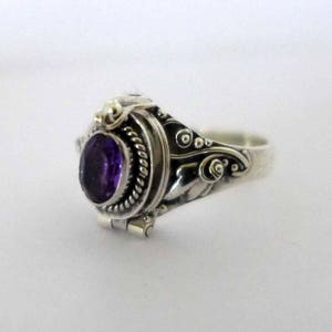 Purple Amethyst Poison Ring Bali Sterling Silver Locket Ring February Birthstone size 5 - 13 AR04