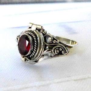 Red Garnet January birthstone Poison Ring Bali Sterling Silver Locket Ring AR04