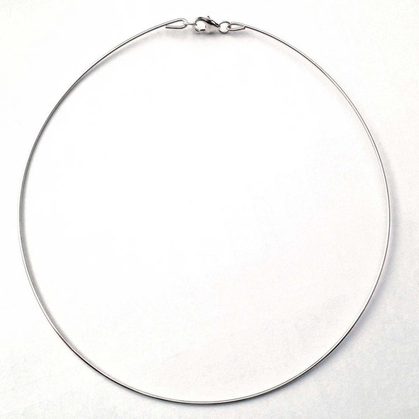 solid 925 bright sterling silver choker hoop necklace wire necklace with 14 gauge, 16 gauge or 18 gauge round wire - No Return on this item