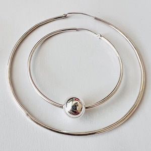 Sterling silver Large 70mm 2 3/4"  or 50mm  2 inches Endless Hoop 2mm tube with or without bead earrings AE46