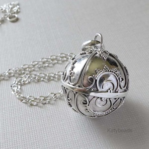 Large 20mm Bali Sterling silver pregnancy bola harmony ball musical jingle chime charm pendant 14" - 36" chain necklace (71)