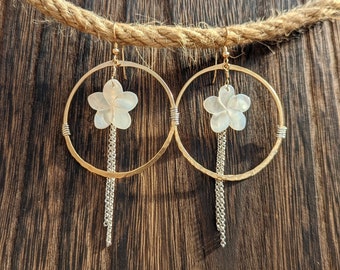 Plumeria Dreams-Two Tone Plumeria Hoops