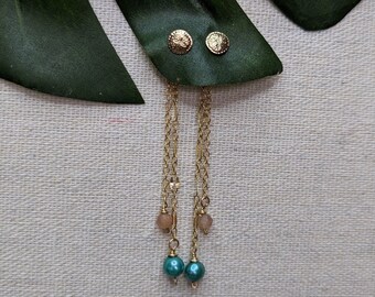 Sand Dollar Chain Backdrop Earrings, Interchangeable Studs