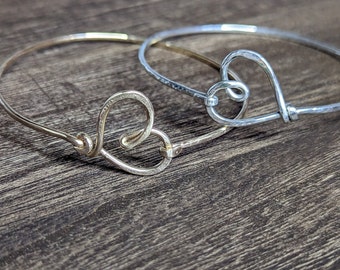 Gold Heart Bangle | Wire Wrapped Bracelet | Beachy Boho  | Gift for Women | Valentine Gift
