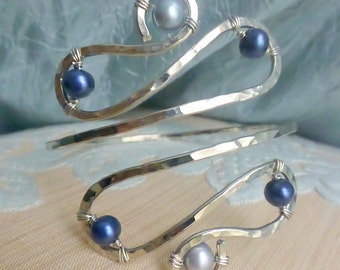 Silver Upper Arm Cuff, Armlet - Silver and Dark Blue or CUSTOM CREATED - Great for Homecoming!