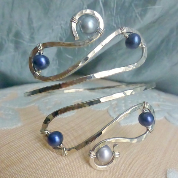 Silver Upper Arm Cuff, Armlet - Silver and Dark Blue or CUSTOM CREATED - Great for Homecoming!