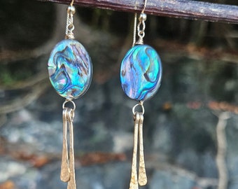 Abalone Shell Windchime Earrings – 14k Gold Filled or Sterling Silver – Handmade Boho Dangle Jewelry