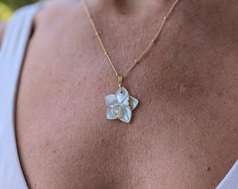 Mother of Pearl Plumeria | Dainty Pendant Necklace| Flower Jewelry | Made in Hawaii