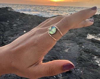 Wire Wrapped Abalone Shell Ring | Adjustable Statement Ring | Ocean Jewelry Gift