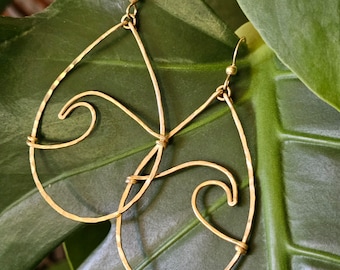 Gold Wave Hoop Earrings | Beach vibe gift | Mermaidcore Coastal Jewelry | Hawaii Handmade