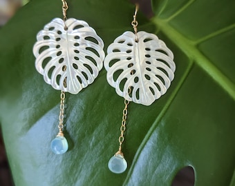 Monstera Shell Chain Dangle Earrings
