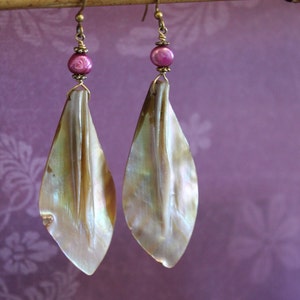 Hawaiian Style Mother of Pearl Earrings, Sea Shell Earrings - Customize bead color and wire