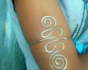 Hammered Spiral Arm Cuff, Boho Body Jewelry