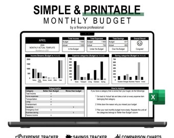 Simple Monthly Budget Excel, Printable Monthly Budget, Expense Tracker, Monthly Budget Spreadsheet, Weekly Budget Template, Paycheck Budget