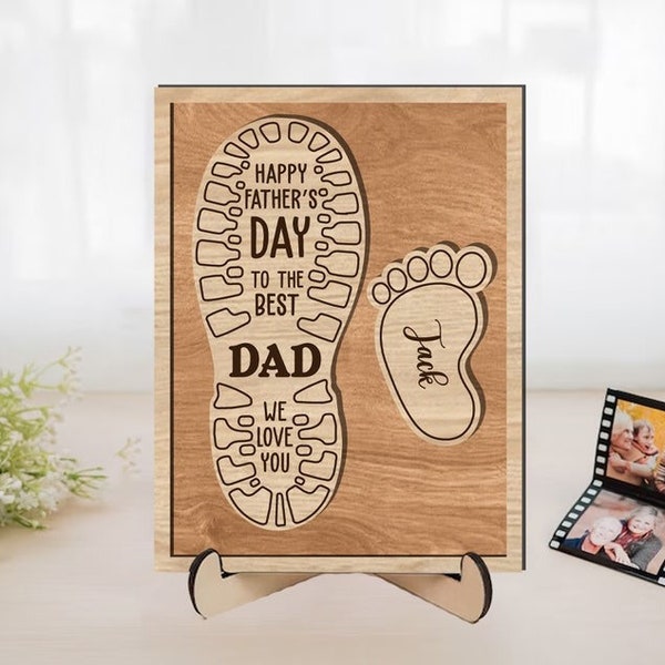 Personalized Fathers and Childs Foot Svg Laser Cut file, Happy Father's Day Svg,Dad Kid Footprints Svg, Custom Kids Name, Personalized Gifts