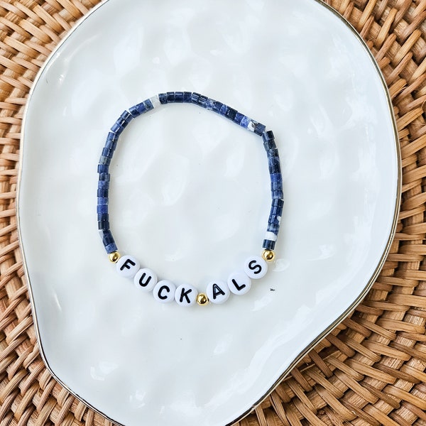 F*ck ALS beaded bracelet limited edition | Gift | Stacking bracelet | ALS Awareness | Fuck als | Natural Blue Sodalite