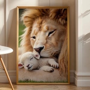 Lion and Lamb Printable Wall Art | Christian Decor | Lion of Judah | Religious Digital Download | Inspirational Scripture Art