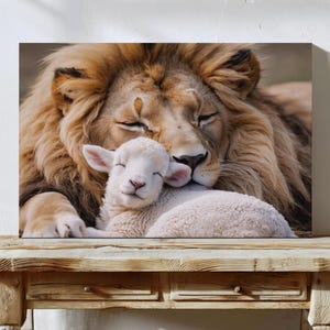 Lion & Lamb Christian Wall Art Print | Lion of Judah | Biblical Art | Faith Home Decor | Scripture Inspired Nursery Art | Lamb of God Art