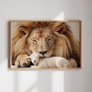 Lion and Lamb Christian Print | Lion of Judah | Christian Wall Art | Spiritual Home Decor | Christ Is King | Lamb of God Portrait | Biblical