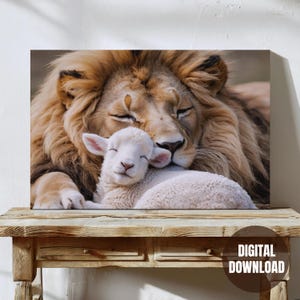 Lion And Lamb | Lion of Judah | Christian Wall Art | Spiritual Home Decor | Symbolic | Biblical | Inspirational Gift | Lion Art | Animal Art