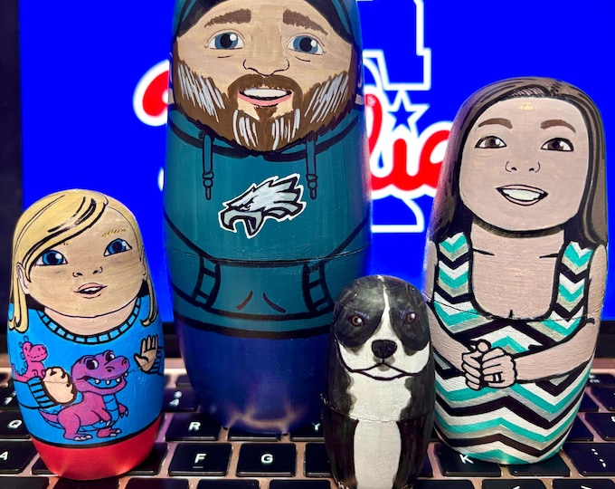 Family / Friends / Husband / Wife / Hand Painted Unique Nesting Dolls - Custom & Personalized, made in USA - Funny Caricature