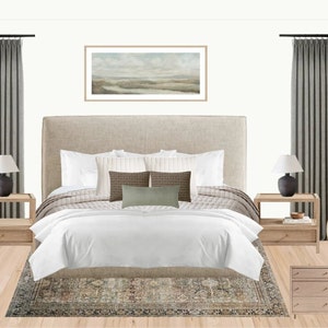 Paquete de diseño de dormitorio principal / Tablero de estado de ánimo y guía de compra de productos / Diseño virtual / Decoración de dormitorios / Decoración de dormitorios orgánicos modernos /