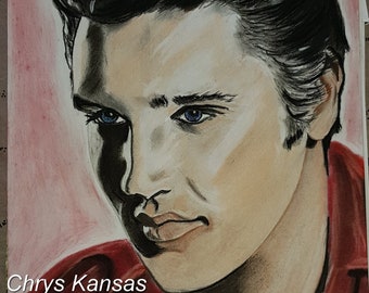 Handmade framed Elvis portrait drawing