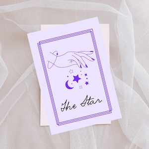 Cartão de aniversário de tarô celestial, design de estrela, coleção de cartas de tarô, saudação de aniversário mística