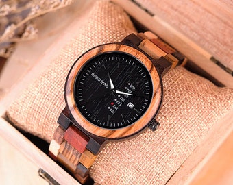 Reloj de madera hombres mujeres cuarzo semana fecha pareja reloj colorido banda de madera logotipo personalizar regalo