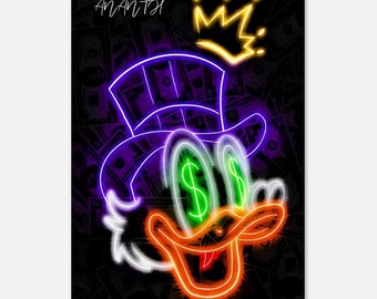 PRICE includes SHIPPING! Poster premium Donald DUCK a4 Dollars Neon Money