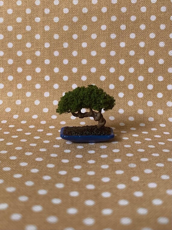 1:12 Scale Miniature Artificial Bonsai in a Blue Pot