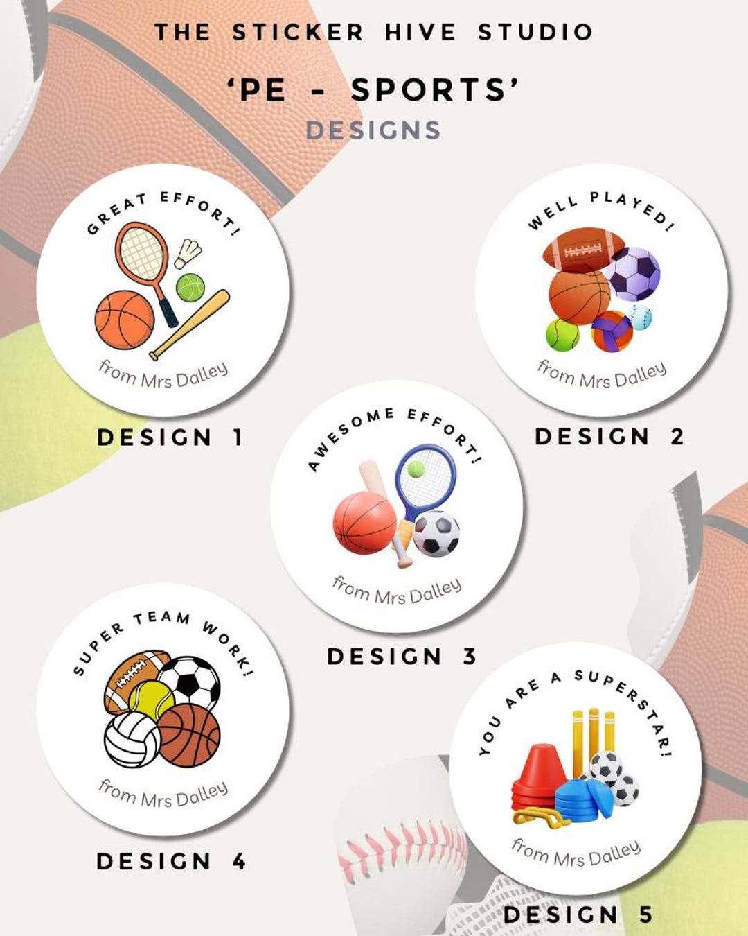 Personalized PE Teacher Reward Stickers - 35 Gloss Stickers - Etsy UK