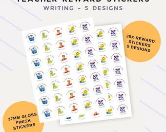 Pegatinas personalizadas de recompensa para profesores de escritura: 35 pegatinas brillantes