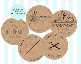 Pegatinas Kraft personalizadas para costura, pegatinas hechas a mano (x35)
