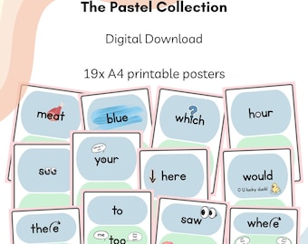 Pósteres de homófonos en inglés – Colección Pastel, Arte para la pared del aula (Descarga digital)