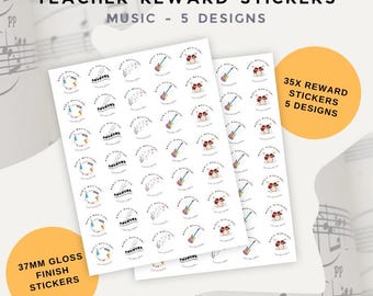Pegatinas personalizadas de recompensa para profesores de música: 35 pegatinas brillantes