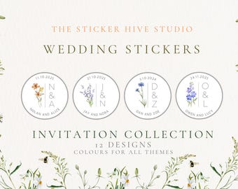Pegatinas personalizadas para invitaciones de boda: inicial y fecha, 35 etiquetas brillantes