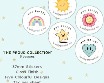Pegatinas personalizadas de recompensa para profesores "Orgulloso de mí" - 35 pegatinas brillantes